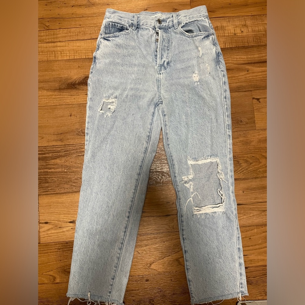 Pacsun Women’s Eco Light Blue Ripped High Waisted Straight Leg Jeans
